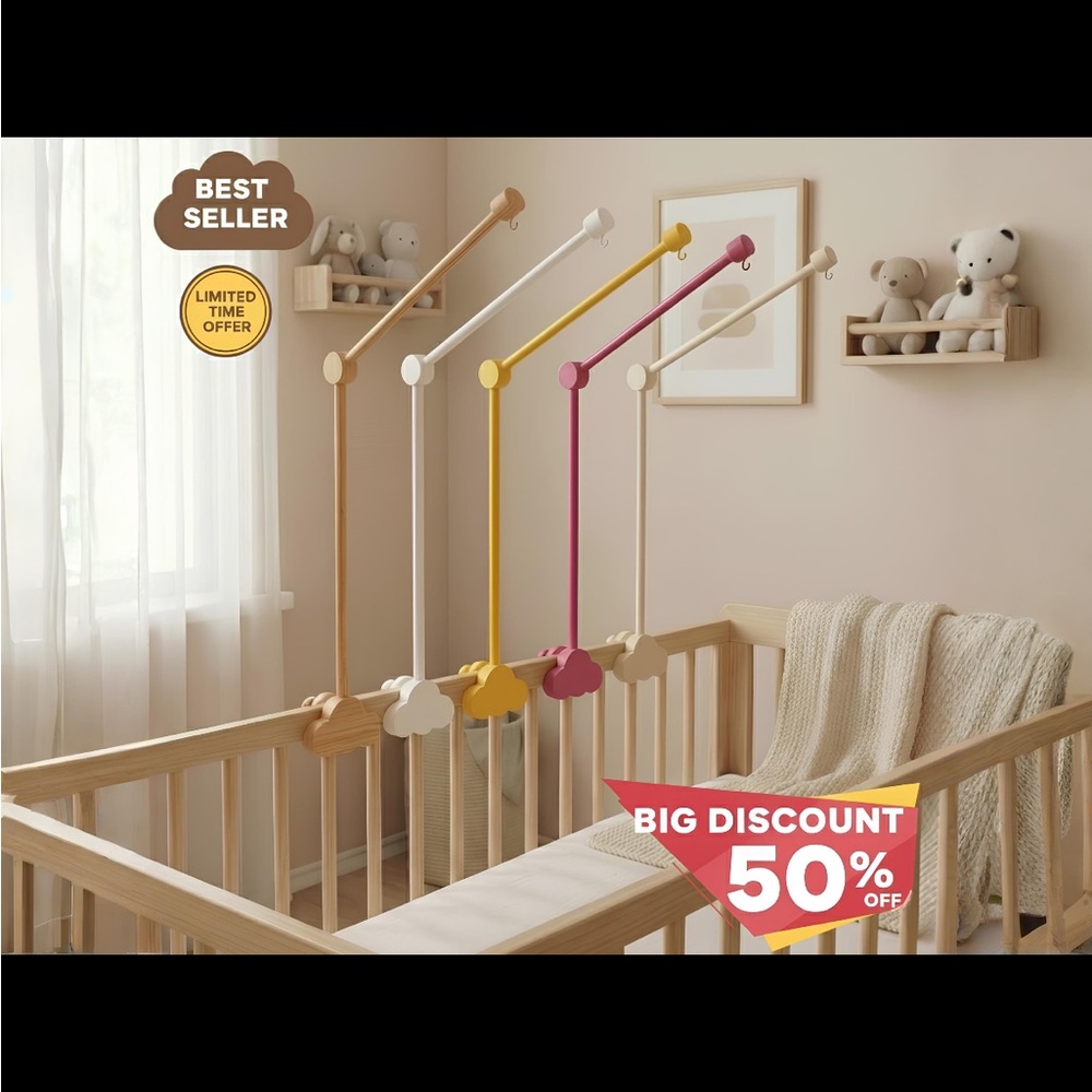 Wooden Cloud Mobile for Nursery - Multicolor